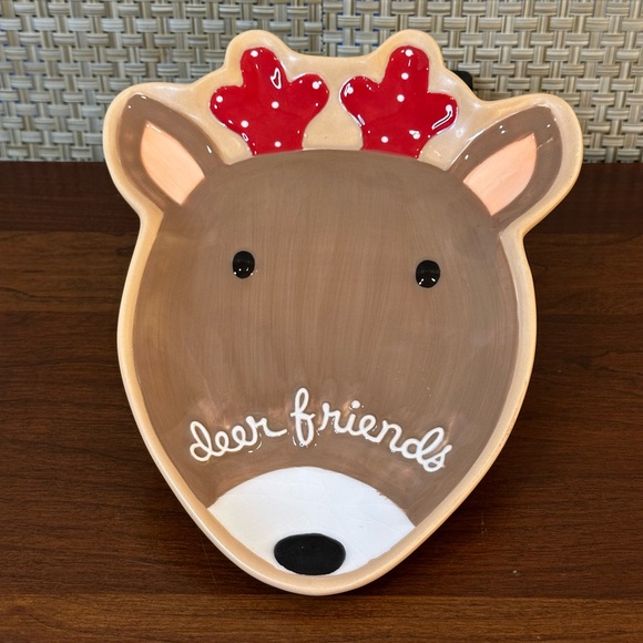 🎄VTG 2000s Hallmark Holiday Deer Friends Glazed Ceramic Reindeer Serving Plate - Picture 1 of 4